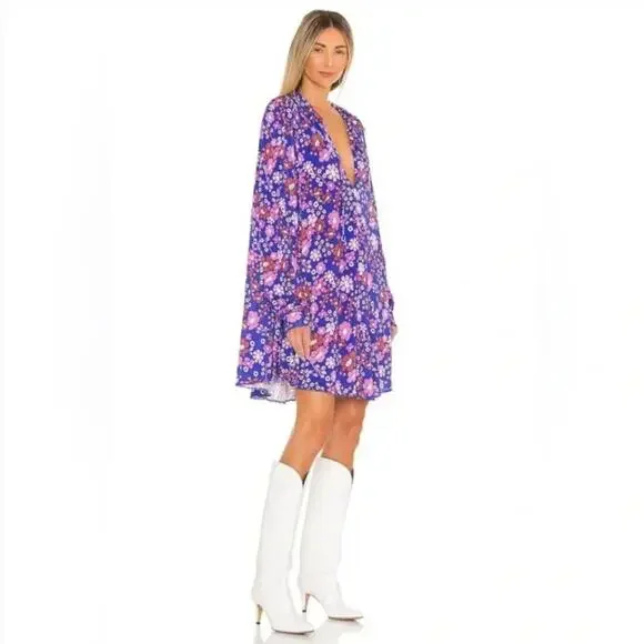 NEW $148 Free People Blue Floral Long Sleeve Boho Mini Dress - Picture 4 of 9